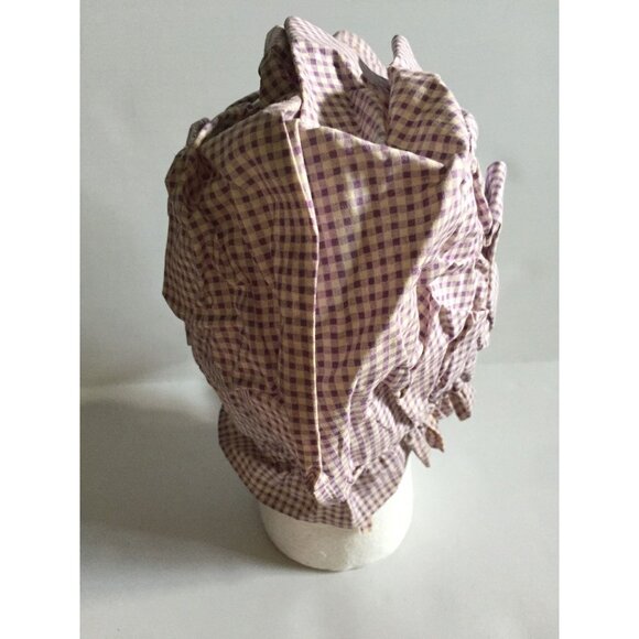 Vtg 1960's Cotton Prairie Bonnet Button Scallop Edges Purple And White Gingham - Picture 5 of 9
